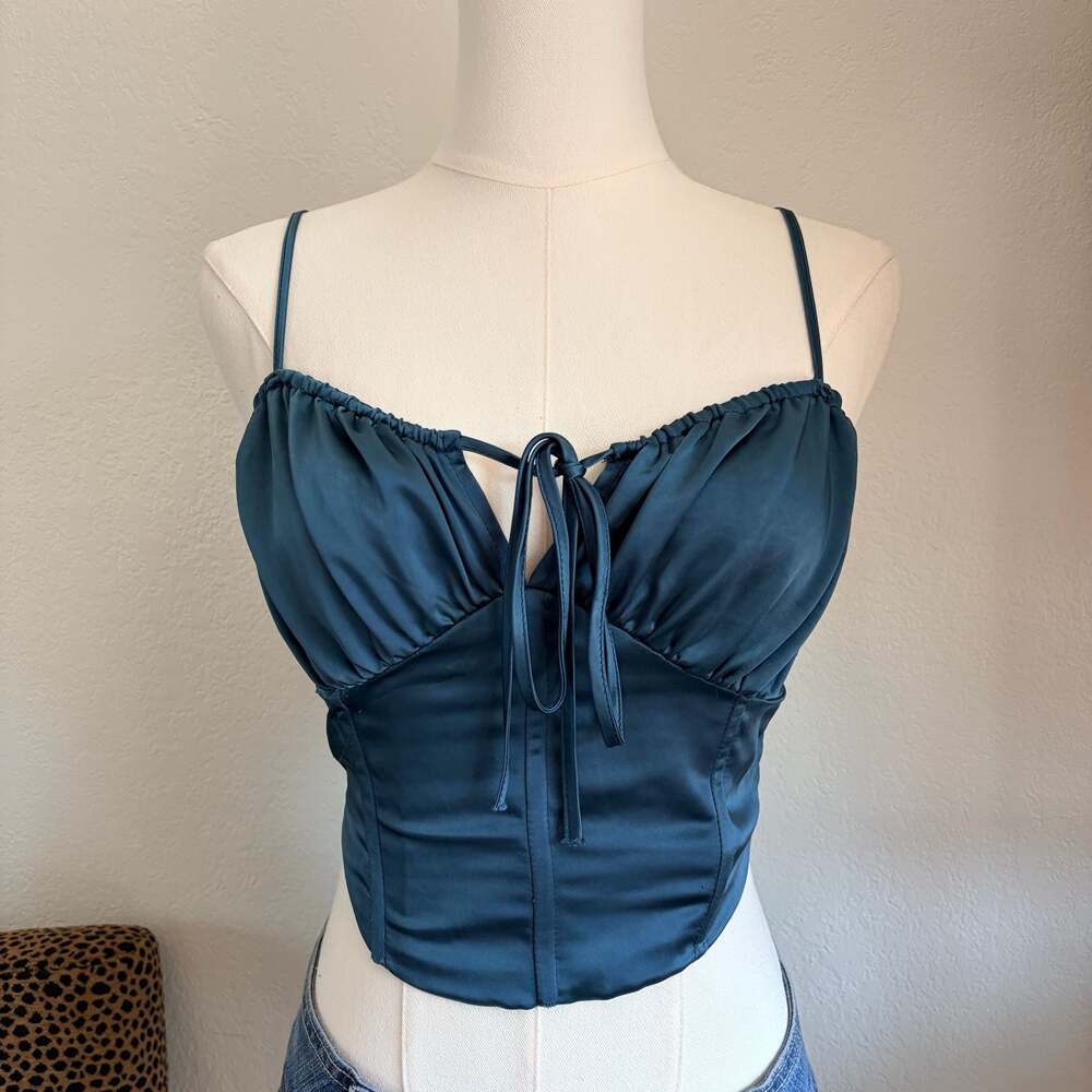 L.A. Hearts Teal Blue Satin Corset Crop Top Size S